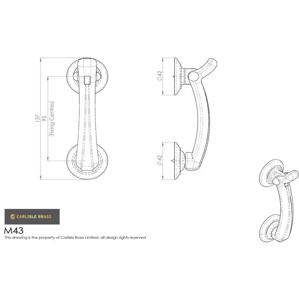 This image is a line drwaing of a Carlisle Brass - Door Knocker on Rose - Satin Chrome available to order from Trade Door Handles in Kendal