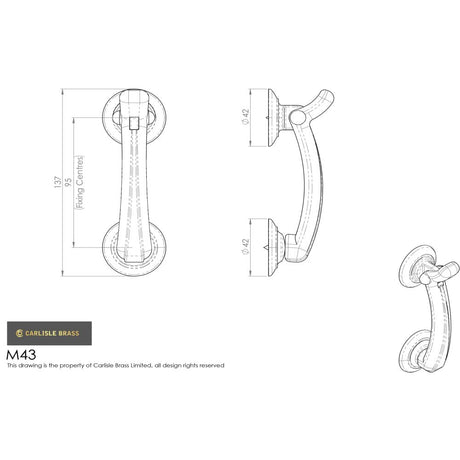 This image is a line drwaing of a Carlisle Brass - Door Knocker on Rose - Polished Brass available to order from Trade Door Handles in Kendal