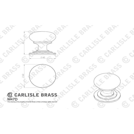 This image is a line drwaing of a FTD - Victorian Cupboard Knob 42mm - Polished Brass available to order from Trade Door Handles in Kendal