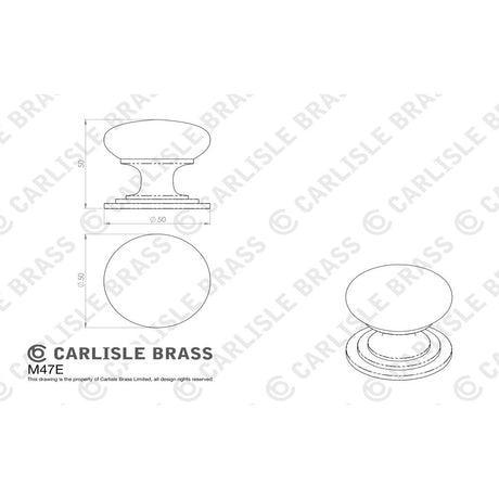 This image is a line drwaing of a FTD - Victorian Cupboard Knob 50mm - Satin Chrome available to order from Trade Door Handles in Kendal