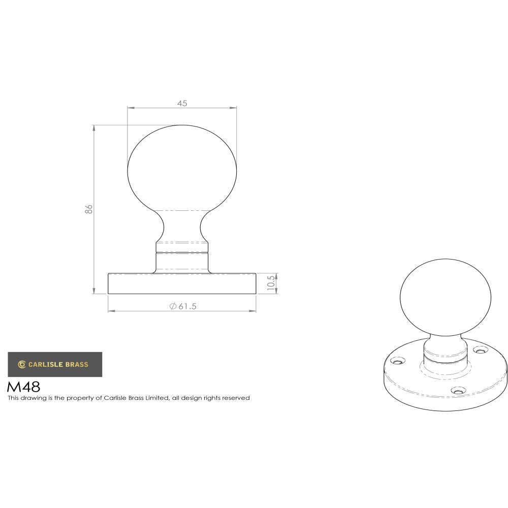 This image is a line drwaing of a Carlisle Brass - Victorian Ball Mortice Knob - Satin Chrome available to order from Trade Door Handles in Kendal