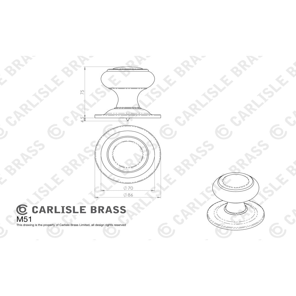 This image is a line drwaing of a Carlisle Brass - Centre Door Knob - Polished Brass available to order from Trade Door Handles in Kendal