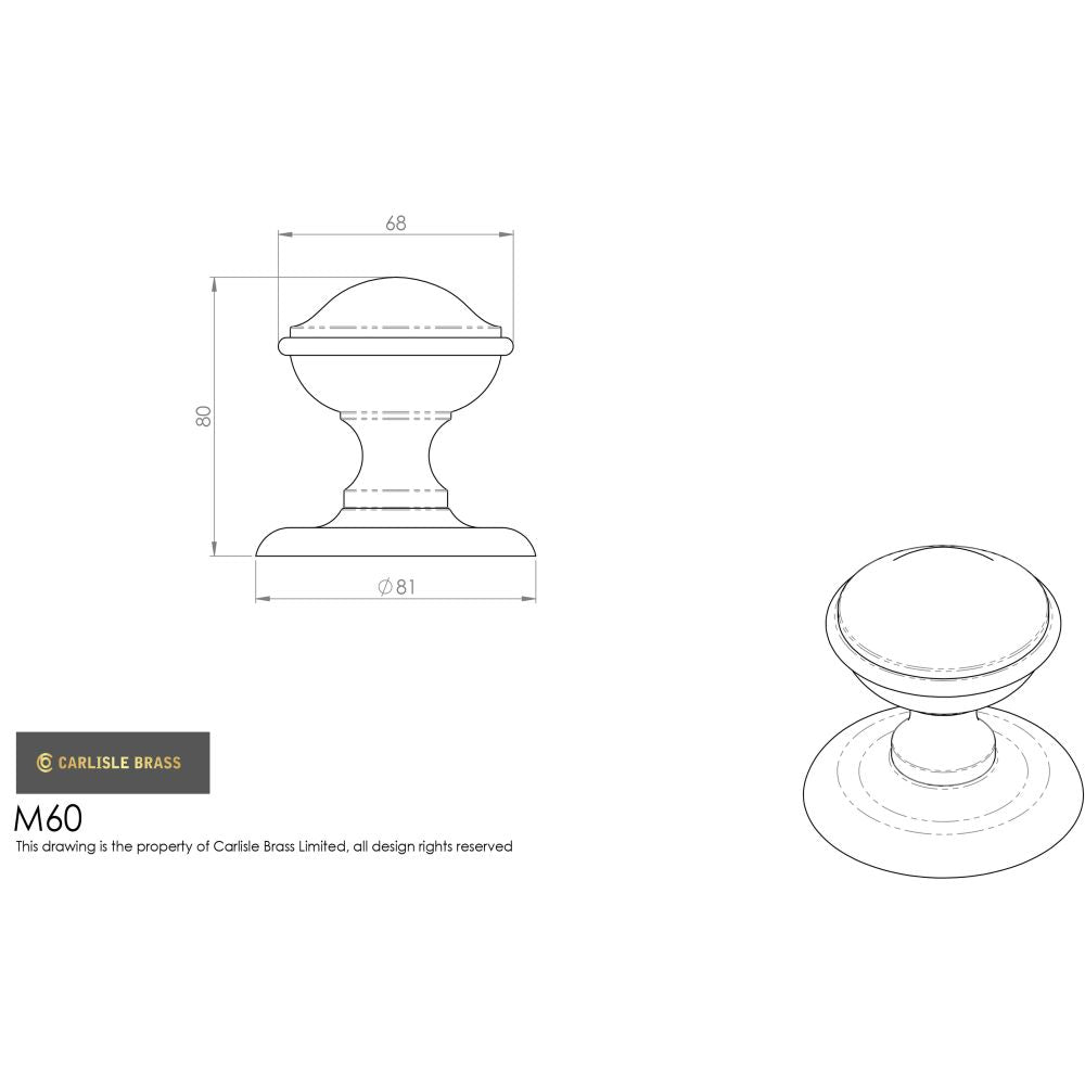 This image is a line drwaing of a Carlisle Brass - Round Centre Door Knob - Polished Chrome available to order from Trade Door Handles in Kendal