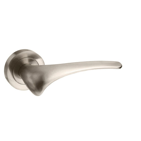 High quality image of Mediterranean Marseille Lever on Round Rose - Satin Nickel | Sku. m70sn | available to order from Trade Door Handles in Kendal.