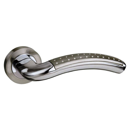 High quality image of Mediterranean Monaco Lever on Round Rose - Satin Nickel/Polished Chrome | Sku. m78sncp | available to order from Trade Door Handles in Kendal.
