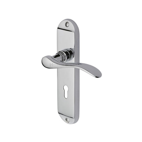 This is an image of a Heritage Brass - Door Handle Lever Lock Maya Design Polished Chrome Finish, may7600-pc that is available to order from Trade Door Handles in Kendal.