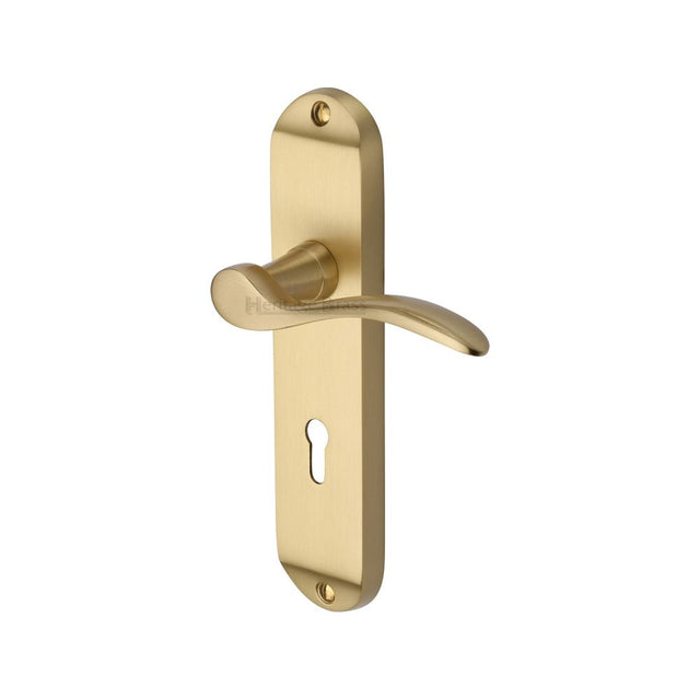 This is an image of a Heritage Brass - Door Handle Lever Lock Maya Design Satin Brass Finish, may7600-sb that is available to order from Trade Door Handles in Kendal.