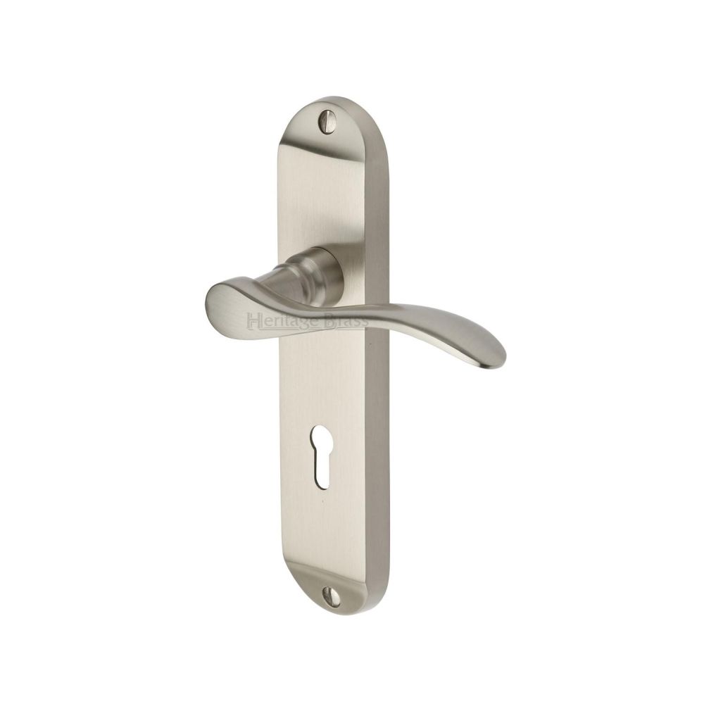 This is an image of a Heritage Brass - Door Handle Lever Lock Maya Design Satin Nickel Finish, may7600-sn that is available to order from Trade Door Handles in Kendal.