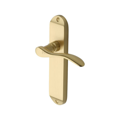 This is an image of a Heritage Brass - Door Handle Lever Latch Maya Design Satin Brass Finish, may7610-sb that is available to order from Trade Door Handles in Kendal.