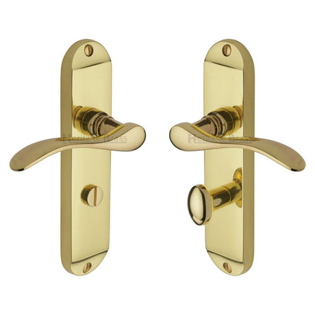 This is an image of a Heritage Brass - Door Handle for Bathroom Maya Design Polished Brass Finish, may7630-pb that is available to order from Trade Door Handles in Kendal.