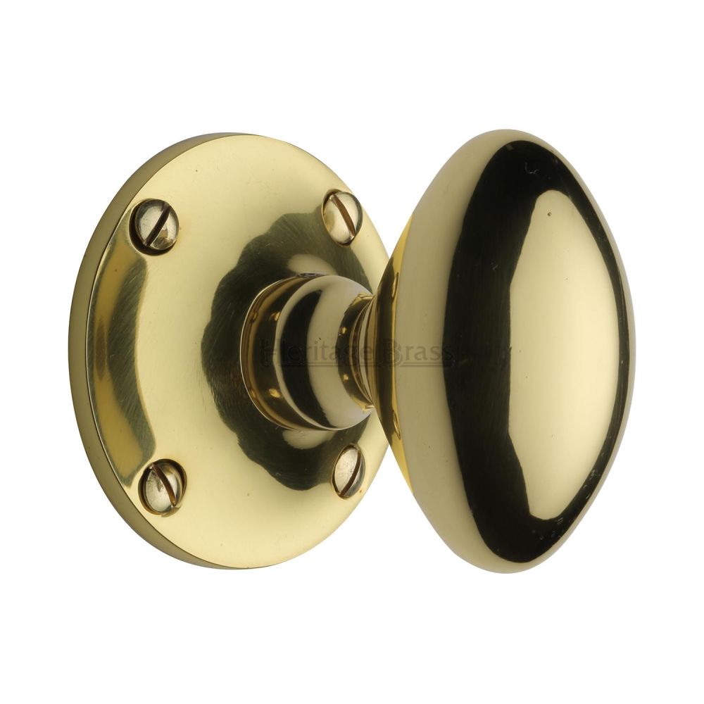 This is an image of a Heritage Brass - Mortice Knob on Rose Mayfair Design Polished Brass Finish, may960-pb that is available to order from Trade Door Handles in Kendal.