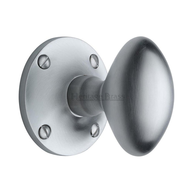 This is an image of a Heritage Brass - Mortice Knob on Rose Mayfair Design Satin Chrome Finish, may960-sc that is available to order from Trade Door Handles in Kendal.