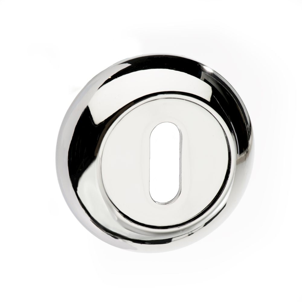 This is an image of Mediterranean Key Escutcheon on Round "C" Rose - Polished Chrome available to order from Trade Door Handles.