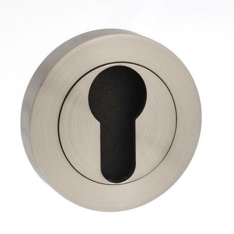 This is an image of Mediterranean Euro Escutcheon on Round Rose - Satin Nickel available to order from Trade Door Handles.