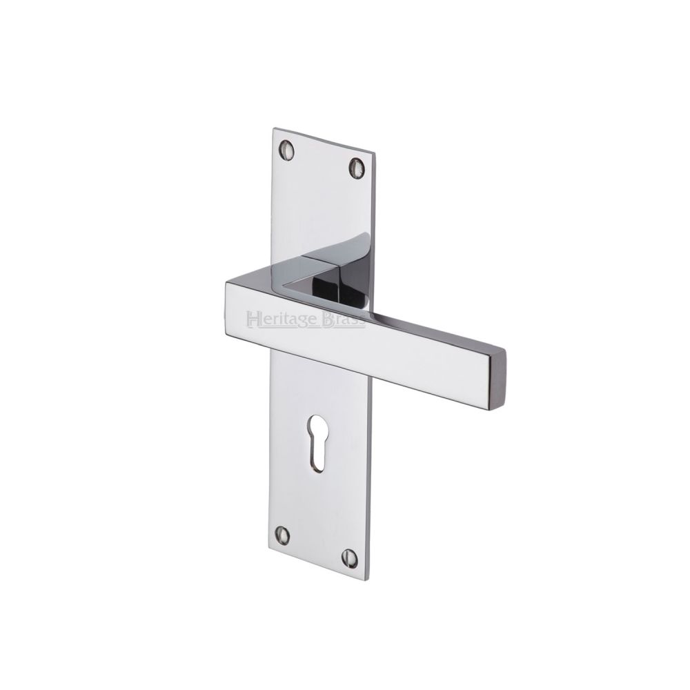 This is an image of a Heritage Brass - Door Handle Lever Lock Metro Design Polished Chrome Finish, met4900-pc that is available to order from Trade Door Handles in Kendal.