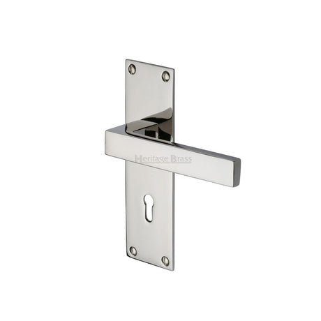 This is an image of a Heritage Brass - Door Handle Lever Lock Metro Design Polished Nickel Finish, met4900-pnf that is available to order from Trade Door Handles in Kendal.