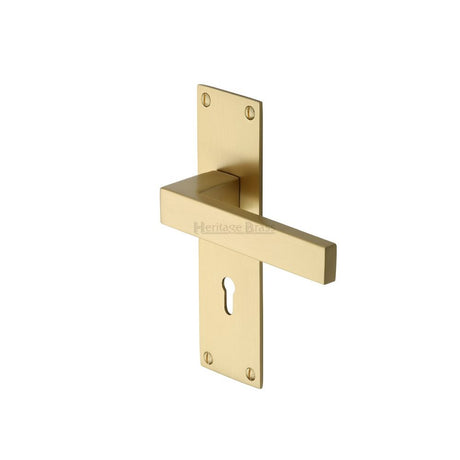 This is an image of a Heritage Brass - Door Handle Lever Lock Metro Design Satin Brass Finish, met4900-sb that is available to order from Trade Door Handles in Kendal.