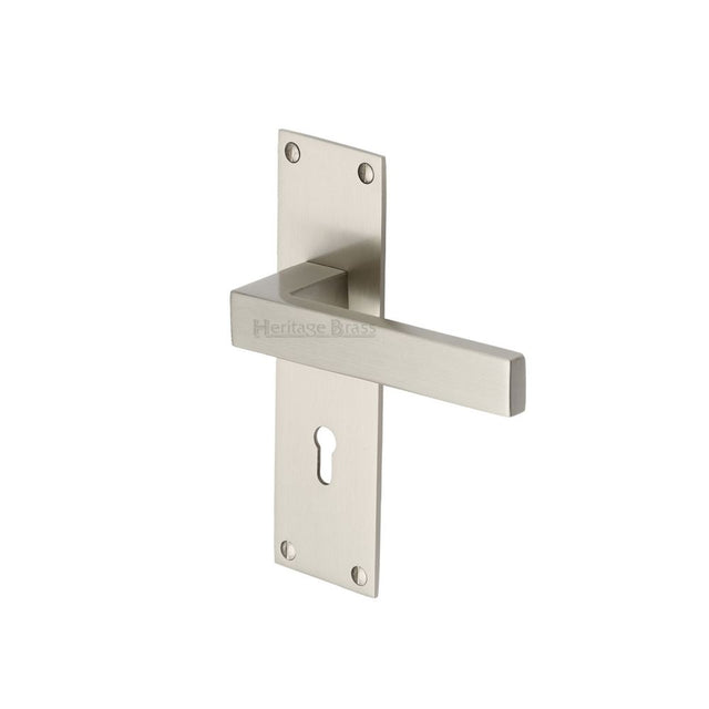 This is an image of a Heritage Brass - Door Handle Lever Lock Metro Design Satin Nickel Finish, met4900-sn that is available to order from Trade Door Handles in Kendal.