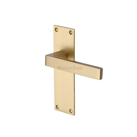 This is an image of a Heritage Brass - Door Handle Lever Latch Metro Design Satin Brass Finish, met4910-sb that is available to order from Trade Door Handles in Kendal.