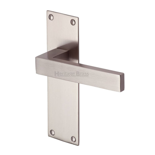 This is an image of a Heritage Brass - Door Handle Lever Latch Metro Design Satin Nickel Finish, met4910-sn that is available to order from Trade Door Handles in Kendal.