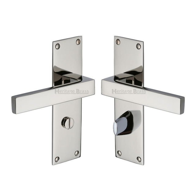 This is an image of a Heritage Brass - Door Handle for Bathroom Metro Design Polished Nickel Finish, met4930-pnf that is available to order from Trade Door Handles in Kendal.