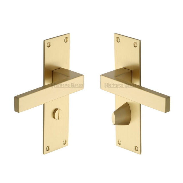 This is an image of a Heritage Brass - Door Handle for Bathroom Metro Design Satin Brass Finish, met4930-sb that is available to order from Trade Door Handles in Kendal.