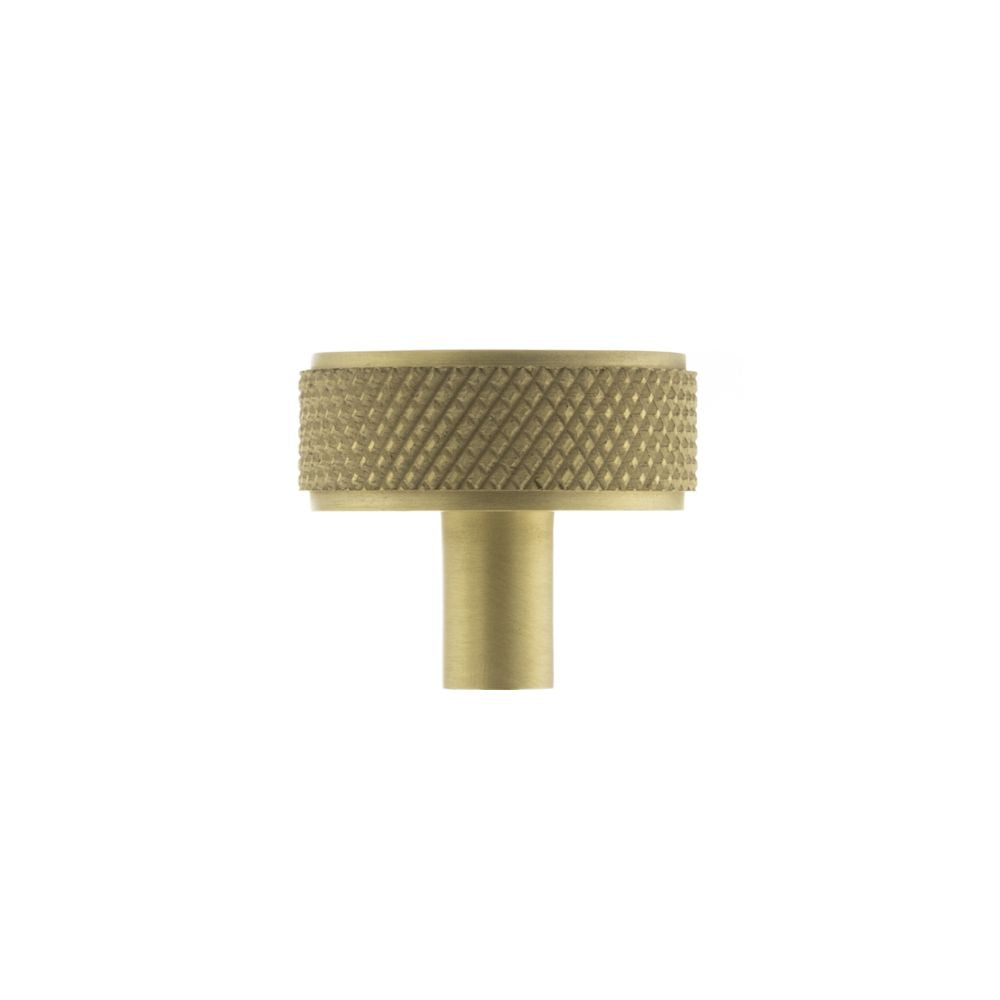 High quality image of Millhouse Brass Hargreaves Disc Knurled Cabinet Knob Concealed Fix - Sat. Brass | Sku. mhck1935sb | available to order from Trade Door Handles in Kendal.