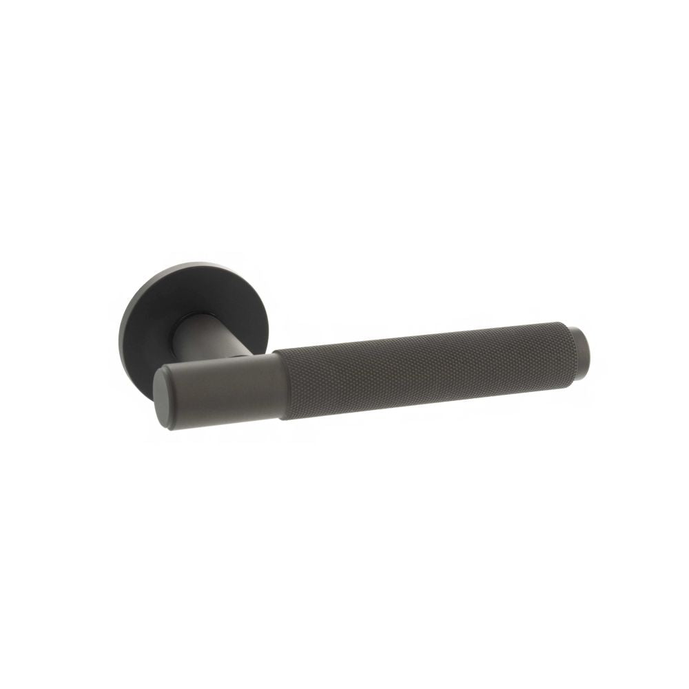 High quality image of Millhouse Brass Crompton Designer Lever on 5mm Slimline Round Rose - Urban Dark | Sku. mhsr100udb available to order from Trade Door Handles in Kendal.