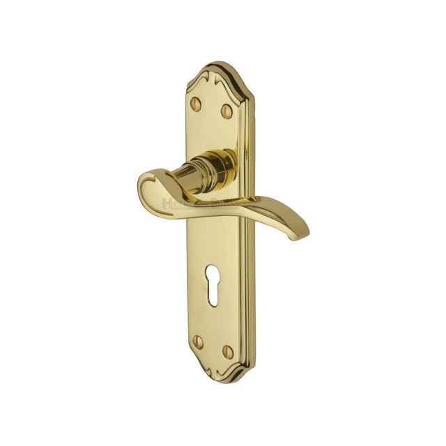 This is an image of a Heritage Brass - Door Handle Lever Lock Verona Small Design Polished Brass Finish, mm624-pb that is available to order from Trade Door Handles in Kendal.