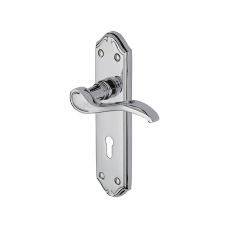 This is an image of a Heritage Brass - Door Handle Lever Lock Verona Small Design Polished Chrome Finish, mm624-pc that is available to order from Trade Door Handles in Kendal.