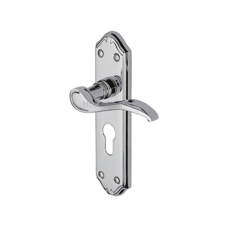 This is an image of a Heritage Brass - Door Handle for Euro Profile Plate Verona Small Design Polished Chr, mm625-pc that is available to order from Trade Door Handles in Kendal.