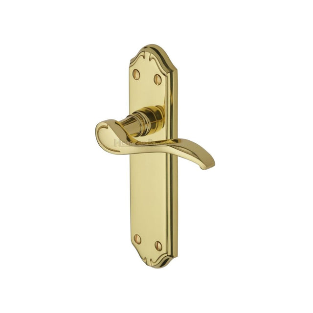 This is an image of a Heritage Brass - Door Handle Lever Latch Verona Small Design Polished Brass Finish, mm627-pb that is available to order from Trade Door Handles in Kendal.