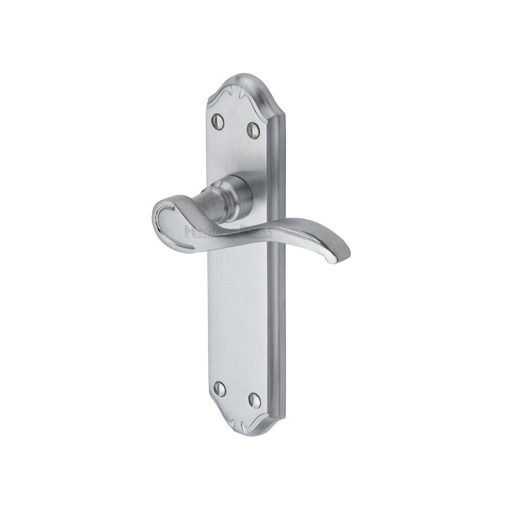 This is an image of a Heritage Brass - Door Handle Lever Latch Verona Small Design Satin Chrome Finish, mm627-sc that is available to order from Trade Door Handles in Kendal.