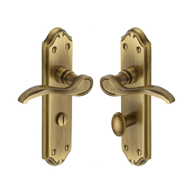 This is an image of a Heritage Brass - Door Handle for Bathroom Verona Small Design Antique Brass Finish, mm628-at that is available to order from Trade Door Handles in Kendal.