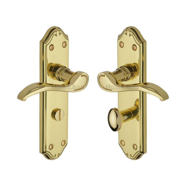 This is an image of a Heritage Brass - Door Handle for Bathroom Verona Small Design Polished Brass Finish, mm628-pb that is available to order from Trade Door Handles in Kendal.