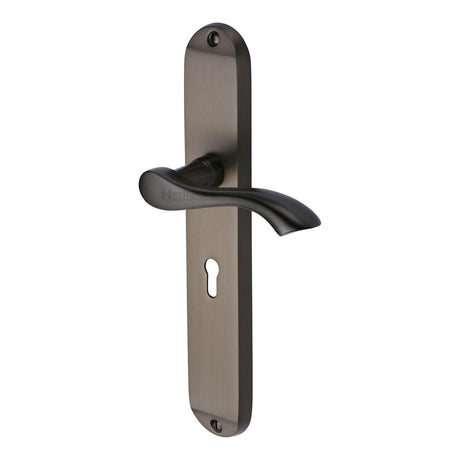 This is an image of a Heritage Brass - Door Handle Lever Lock Algarve Long Design Matt Bronze Finish, mm7200-mb that is available to order from Trade Door Handles in Kendal.