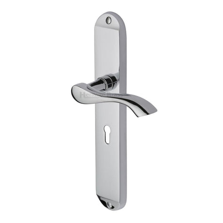 This is an image of a Heritage Brass - Door Handle Lever Lock Algarve Long Design Polished Chrome Finish, mm7200-pc that is available to order from Trade Door Handles in Kendal.