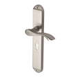 This is an image of a Heritage Brass - Door Handle Lever Lock Algarve Long Design Satin Nickel Finish, mm7200-sn that is available to order from Trade Door Handles in Kendal.