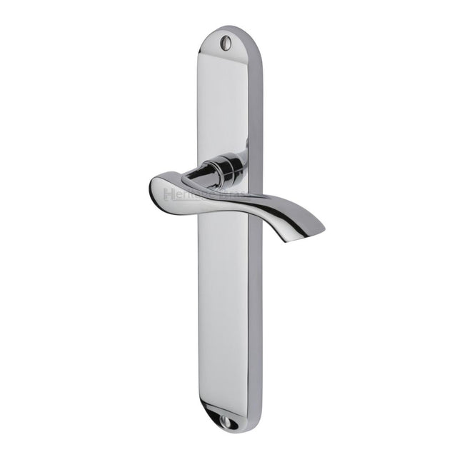 This is an image of a Heritage Brass - Door Handle Lever Latch Algarve Long Design Polished Chrome Finish, mm7210-pc that is available to order from Trade Door Handles in Kendal.