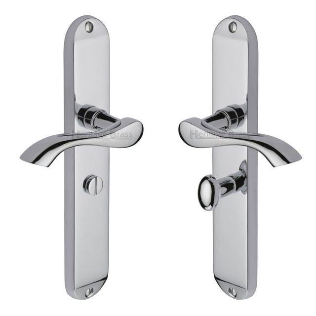 This is an image of a Heritage Brass - Door Handle for Bathroom Algarve Long Design Polished Chrome Finish, mm7230-pc that is available to order from Trade Door Handles in Kendal.