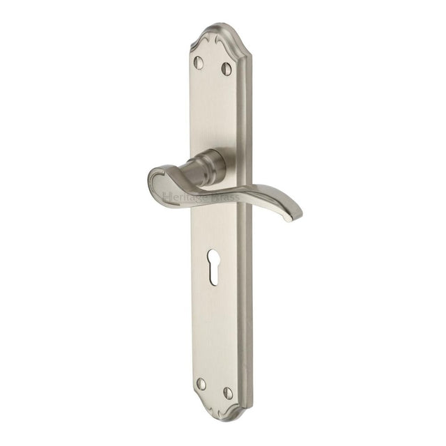 This is an image of a Heritage Brass - Door Handle Lever Lock Verona Design Satin Nickel Finish, mm824-sn that is available to order from Trade Door Handles in Kendal.