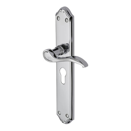 This is an image of a Heritage Brass - Door Handle for Euro Profile Plate Verona Design Polished Chrome Fi, mm825-pc that is available to order from Trade Door Handles in Kendal.