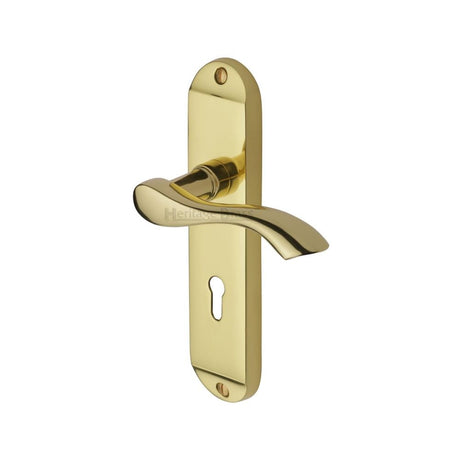 This is an image of a Heritage Brass - Door Handle Lever Lock Algarve Design Polished Brass Finish, mm924-pb that is available to order from Trade Door Handles in Kendal.