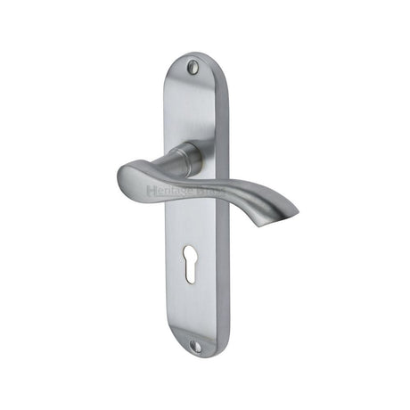 This is an image of a Heritage Brass - Door Handle Lever Lock Algarve Design Satin Chrome Finish, mm924-sc that is available to order from Trade Door Handles in Kendal.