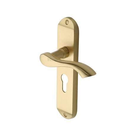 This is an image of a Heritage Brass - Door Handle for Euro Profile Plate Algarve Design Satin Brass Fi, mm925-sb that is available to order from Trade Door Handles in Kendal.