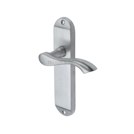 This is an image of a Heritage Brass - Door Handle Lever Latch Algarve Design Satin Chrome Finish, mm927-sc that is available to order from Trade Door Handles in Kendal.