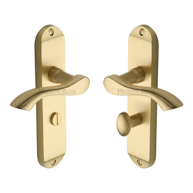 This is an image of a Heritage Brass - Door Handle for Bathroom Algarve Design Satin Brass Finish, mm928-sb that is available to order from Trade Door Handles in Kendal.