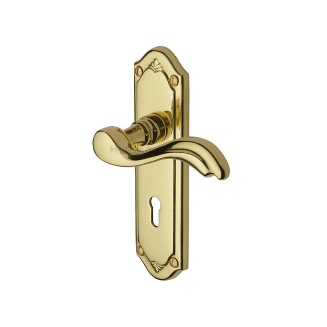 This is an image of a Heritage Brass - Door Handle Lever Lock Lisboa Design Polished Brass Finish, mm991-pb that is available to order from Trade Door Handles in Kendal.