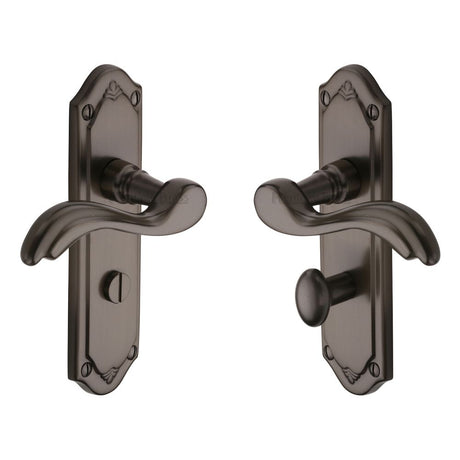 This is an image of a Heritage Brass - Door Handle for Bathroom Lisboa Design Matt Bronze Finish, mm993-mb that is available to order from Trade Door Handles in Kendal.
