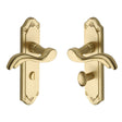 This is an image of a Heritage Brass - Door Handle for Bathroom Lisboa Design Satin Brass Finish, mm993-sb that is available to order from Trade Door Handles in Kendal.